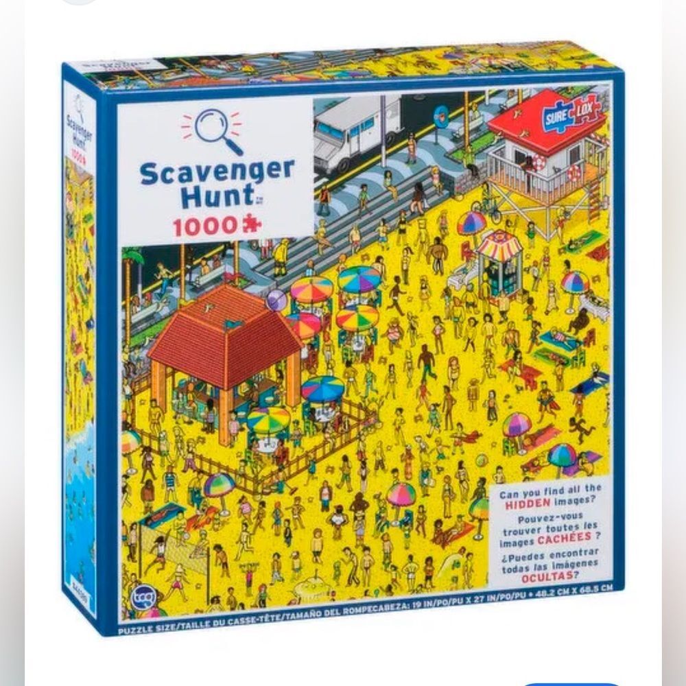 Sure Lox Puzzle of Scavenger Hunt Beach 1000pc. Puzzle size: 27" X 19" brand new
